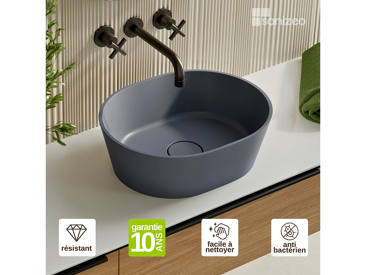 Vasque à poser KARIN - 75% Minéral Noir Mat Ovale 59,9x37,9cm, H16,6cm - LAVABERG