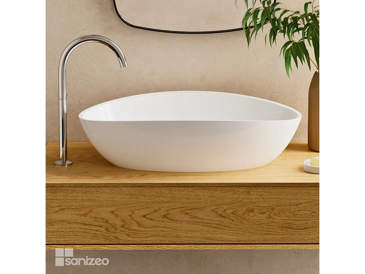 Vasque à poser EIRA - 75% Minéral Blanc Brillant Ovale 60*36*H16cm - LAVABERG