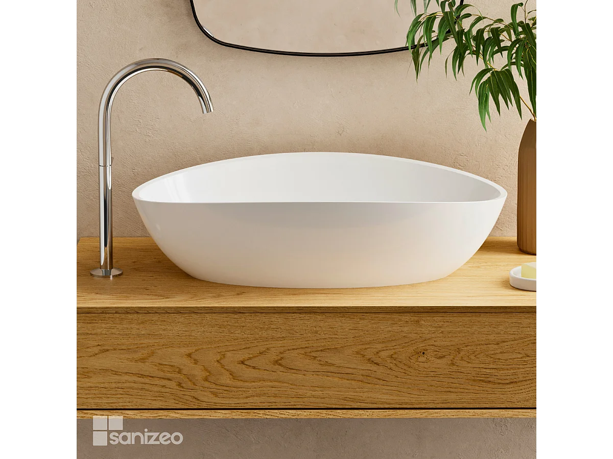 Vasque à poser EIRA - 75% Minéral Blanc Brillant Ovale 60*36*H16cm - LAVABERG