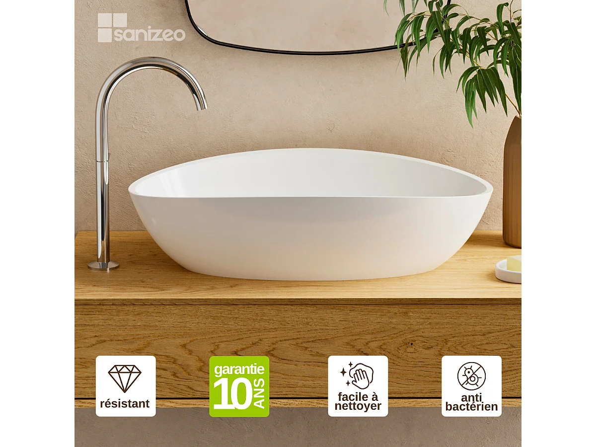 Vasque à poser EIRA - 75% Minéral Blanc Brillant Ovale 60*36*H16cm - LAVABERG