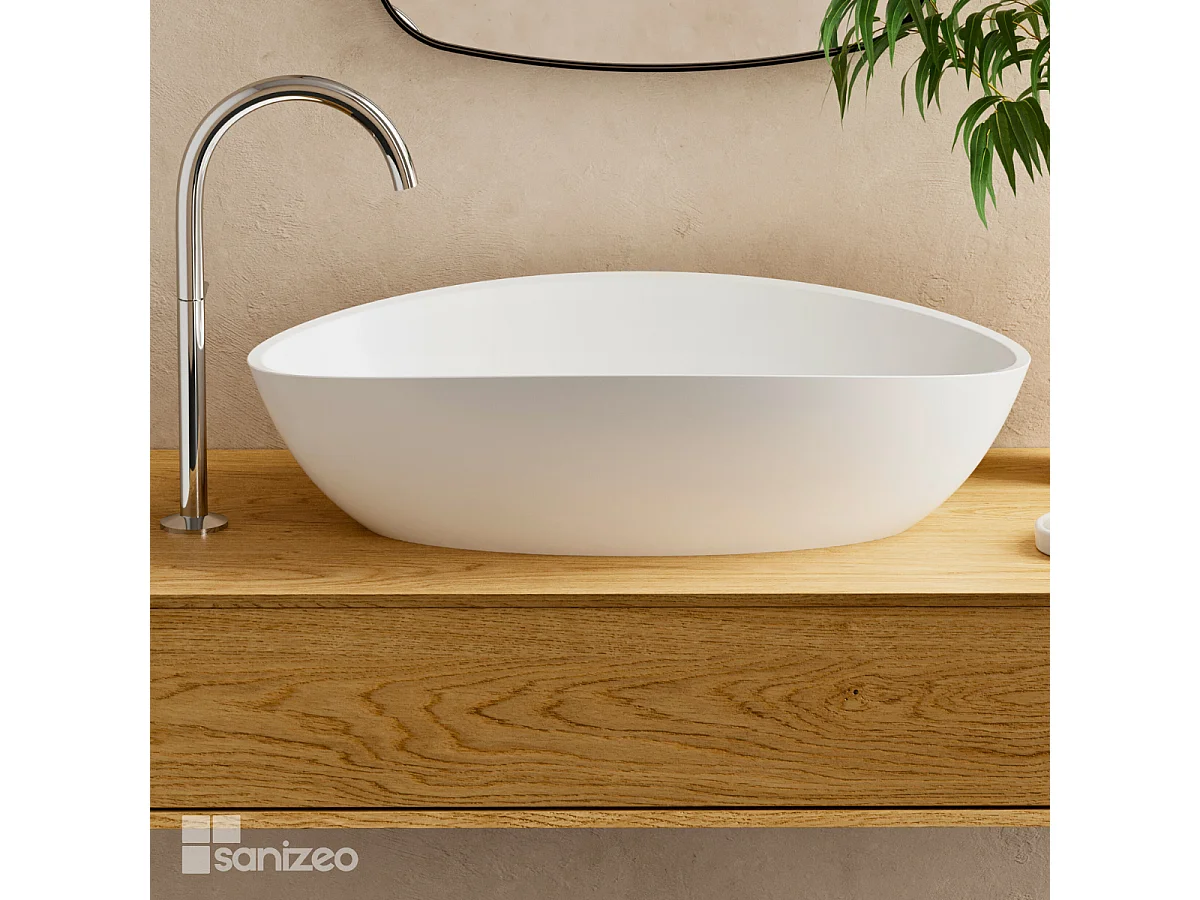 Vasque à poser EIRA - 75% Minéral Blanc Mat Ovale 60*36*H16cm - LAVABERG