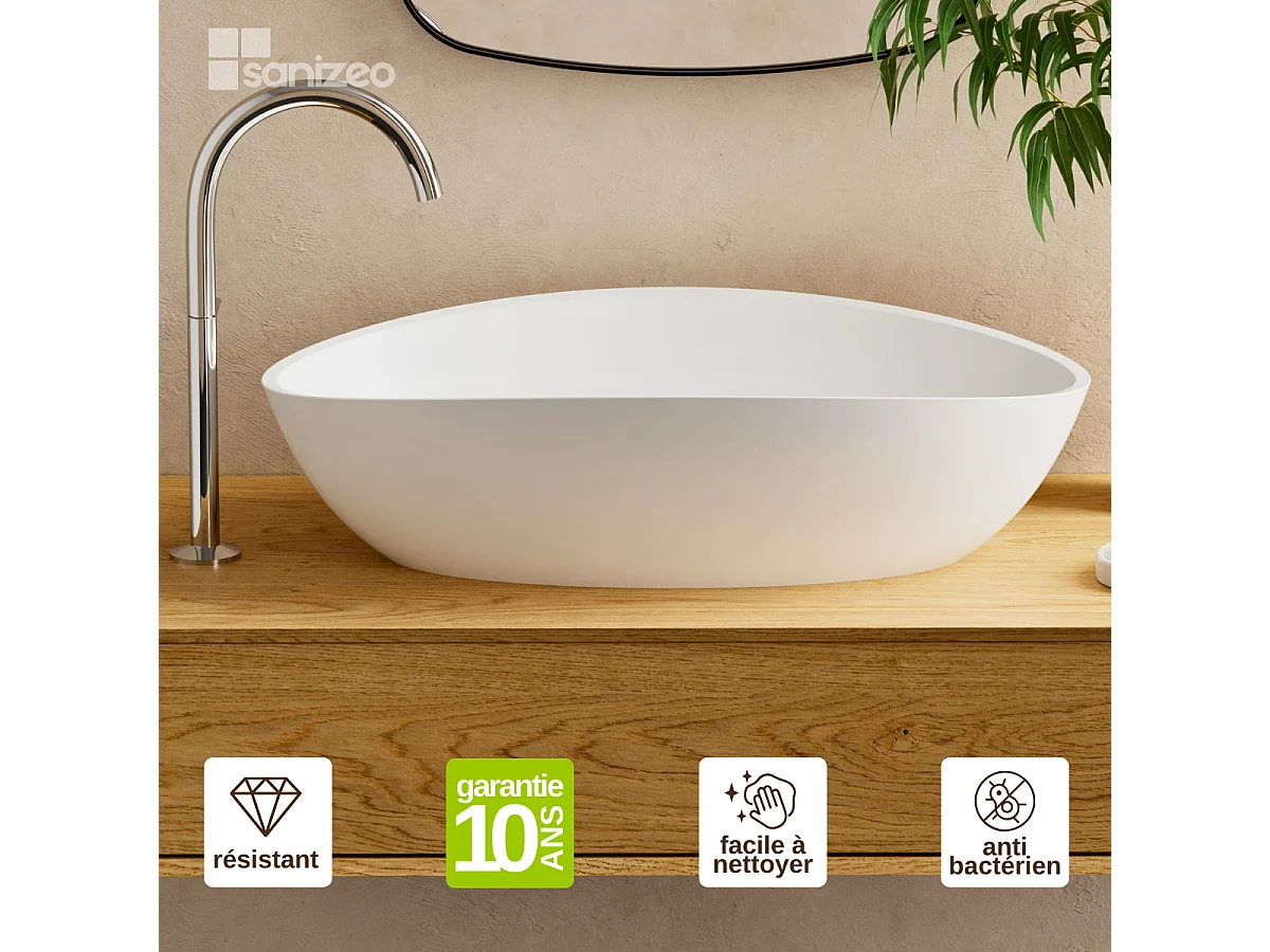 Vasque à poser EIRA - 75% Minéral Blanc Mat Ovale 60*36*H16cm - LAVABERG