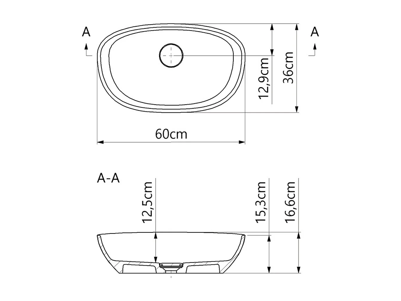 Vasque à poser FRODE  - 75% Minéral Noir/Blanc Brillant Asymétrique 60*36*H16.6cm - LAVABERG
