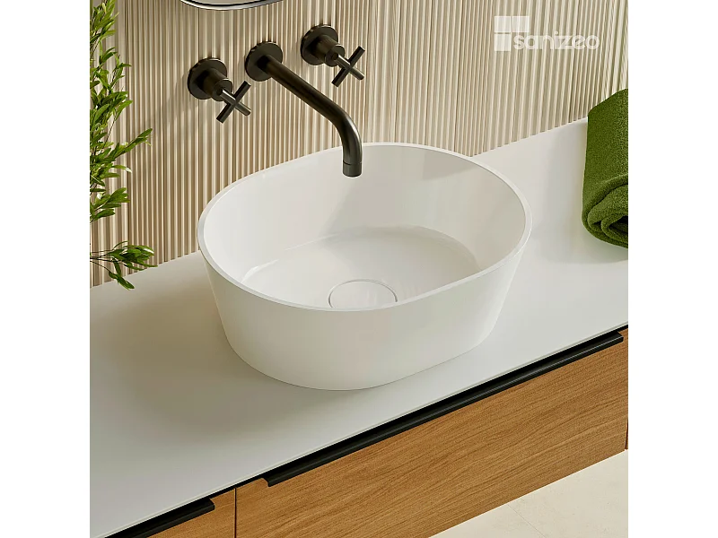 Vasque à poser KARIN - 75% Minéral Blanc Brillant Ovale 59.9*37.9*H16.6cm - LAVABERG