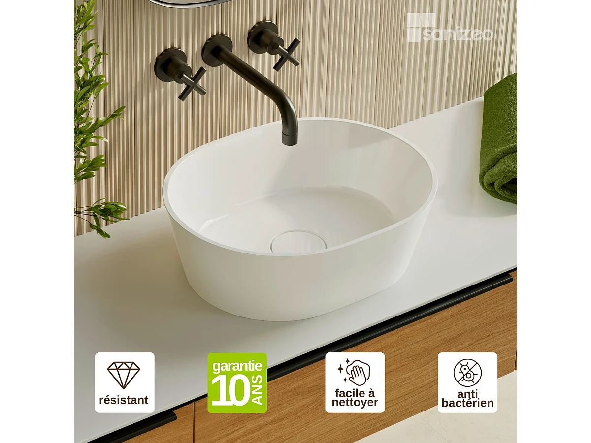 Vasque à poser KARIN - 75% Minéral Blanc Brillant Ovale 59.9*37.9*H16.6cm - LAVABERG