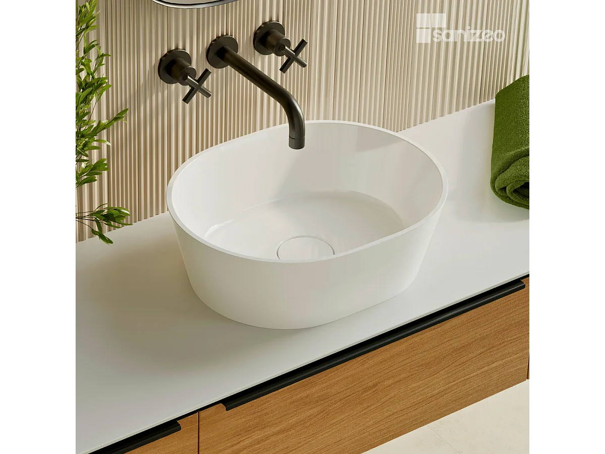 Vasque à poser KARIN - 75% Minéral Blanc Brillant Ovale 59.9*37.9*H16.6cm - LAVABERG