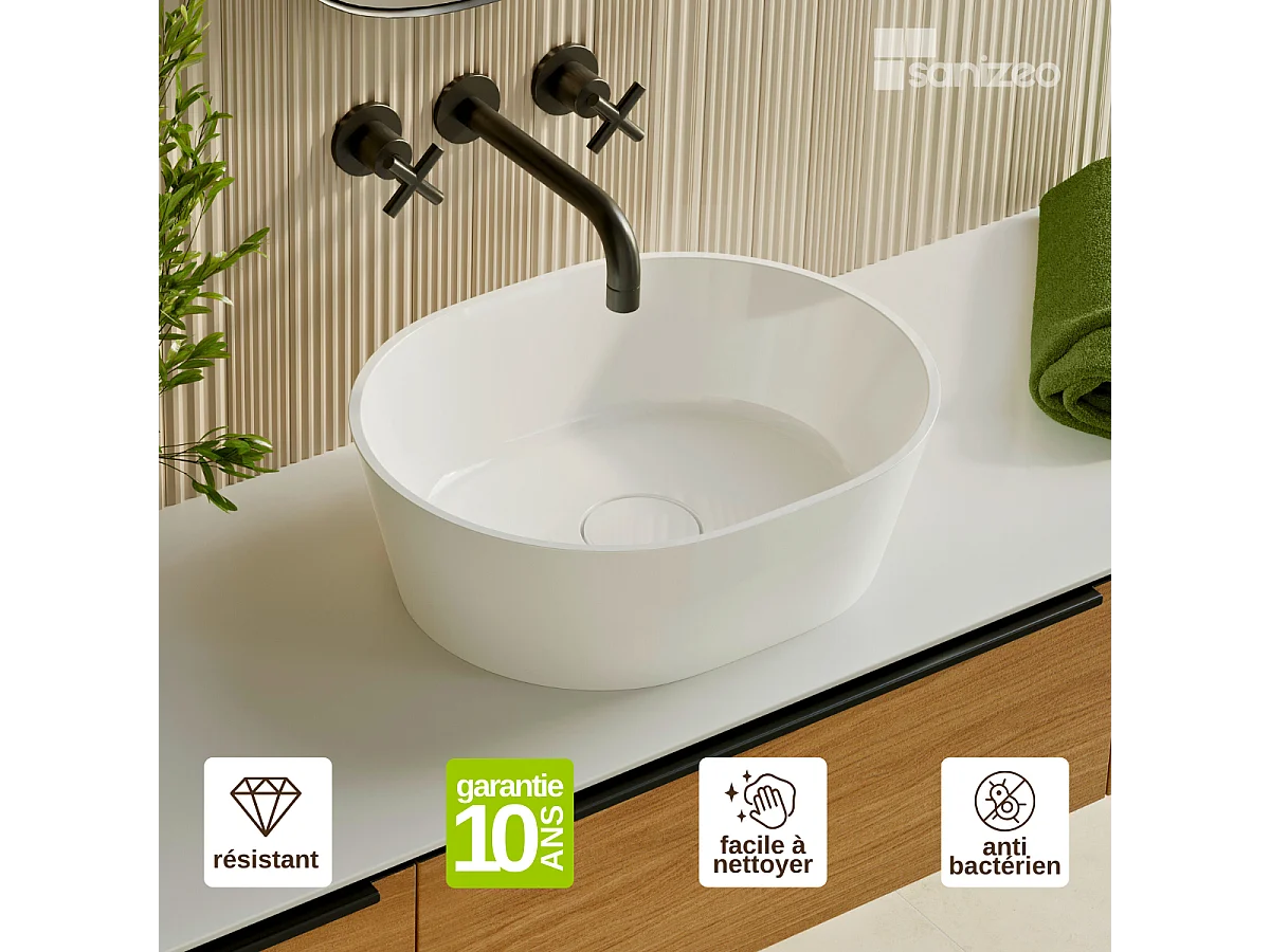 Vasque à poser KARIN - 75% Minéral Blanc Brillant Ovale 59.9*37.9*H16.6cm - LAVABERG