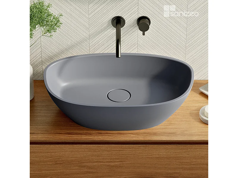 Vasque à poser FRODE - 75% Minéral Gris Mat Asymétrique 60*36*H16.6cm - LAVABERG