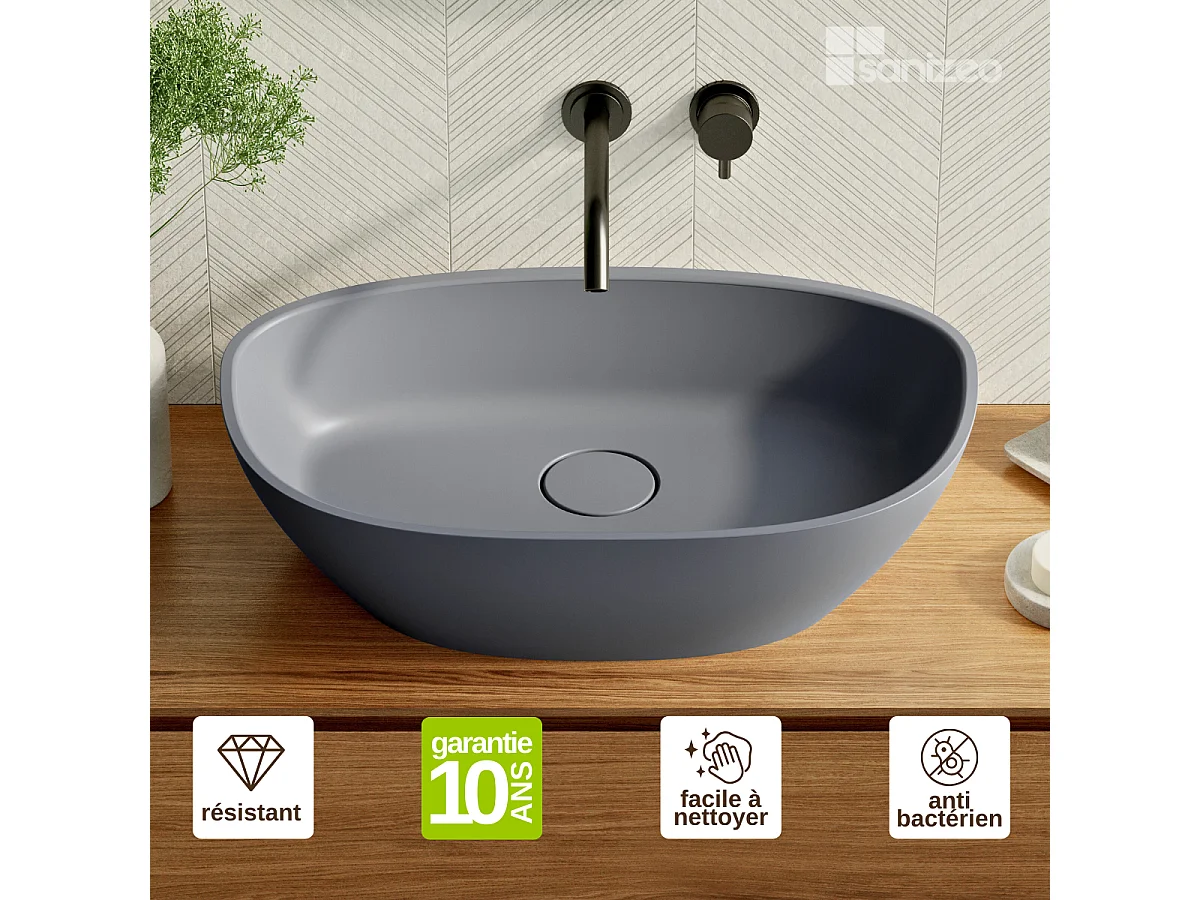 Vasque à poser FRODE - 75% Minéral Gris Mat Asymétrique 60*36*H16.6cm - LAVABERG