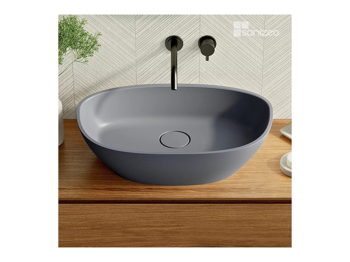 Vasque à poser FRODE - 75% Minéral Gris Mat Asymétrique 60*36*H16.6cm - LAVABERG