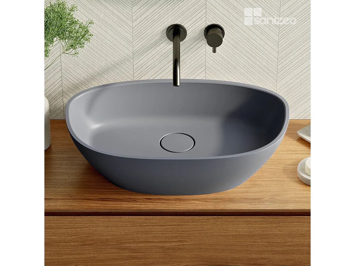 Vasque à poser FRODE - 75% Minéral Gris Mat Asymétrique 60*36*H16.6cm - LAVABERG