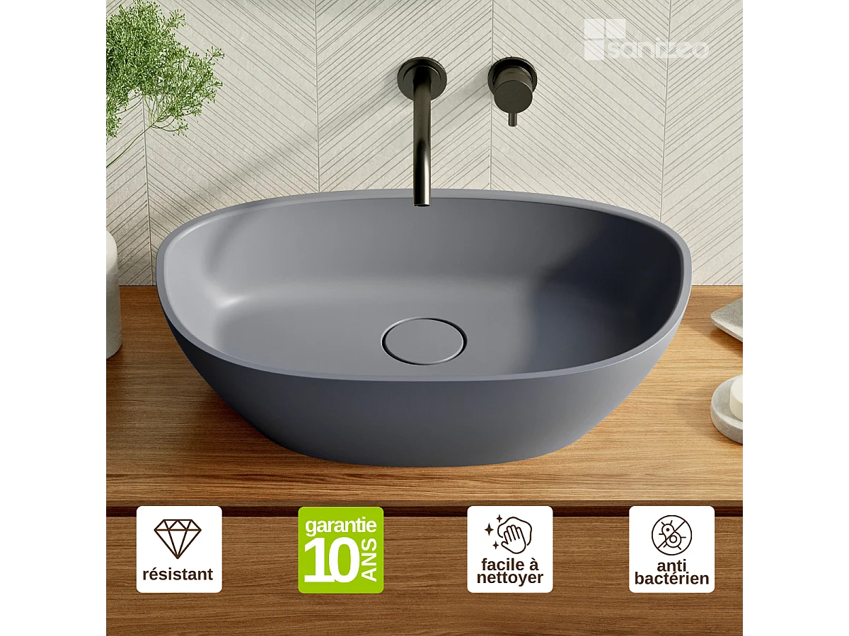 Vasque à poser FRODE - 75% Minéral Gris Mat Asymétrique 60*36*H16.6cm - LAVABERG