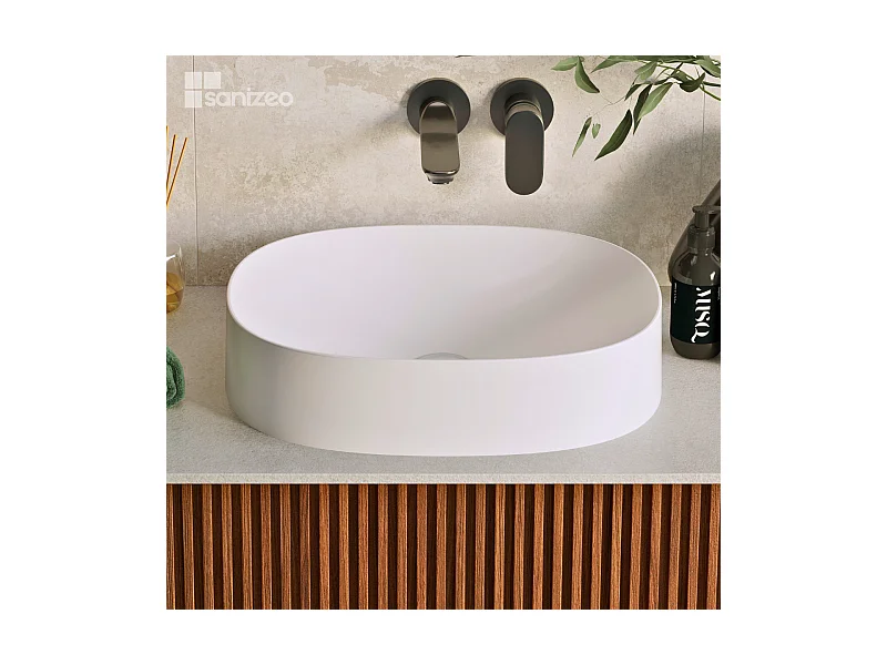 Vasque à poser OSCAR  - 75% Minéral Blanc Mat Ovale 48*38*H11.7cm - LAVABERG