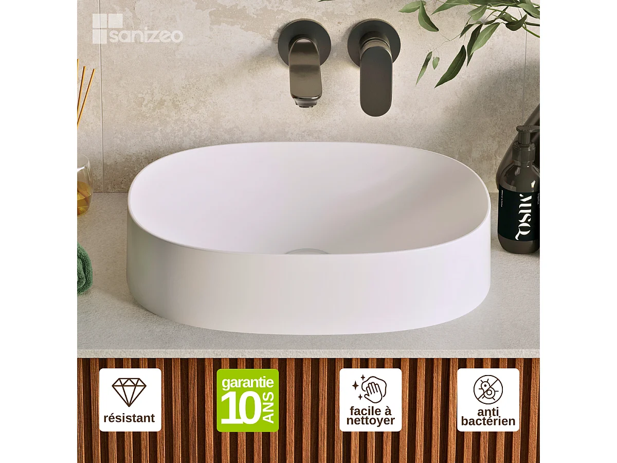 Vasque à poser OSCAR  - 75% Minéral Blanc Mat Ovale 48*38*H11.7cm - LAVABERG