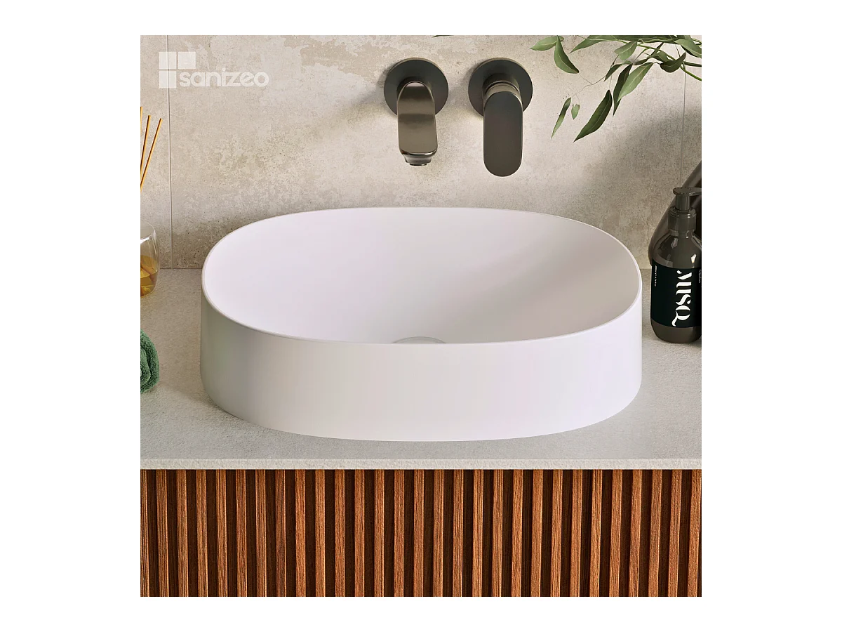Vasque à poser OSCAR  - 75% Minéral Blanc Mat Ovale 48*38*H11.7cm - LAVABERG