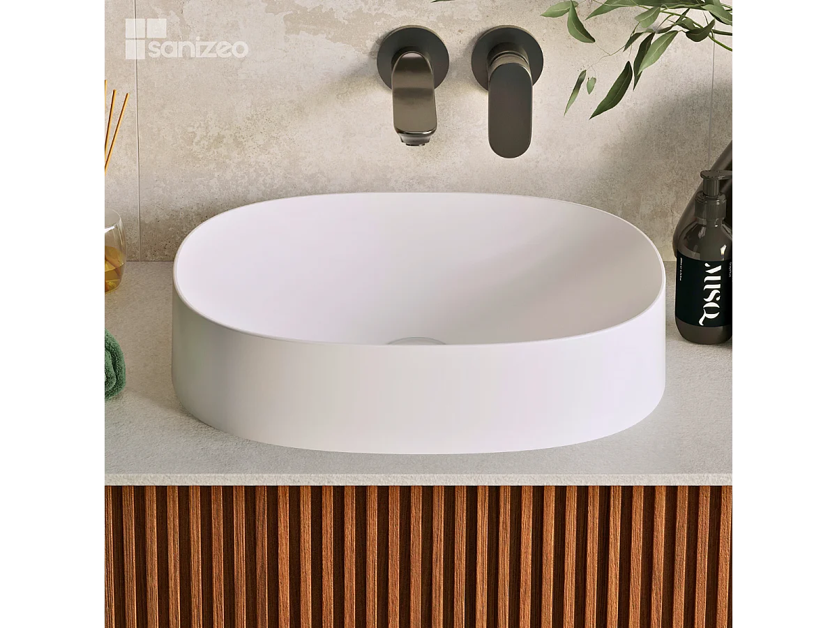 Vasque à poser OSCAR  - 75% Minéral Blanc Mat Ovale 48*38*H11.7cm - LAVABERG