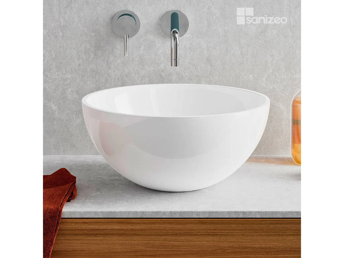 Vasque à poser VIDAR - 75% Minéral Blanc Brillant Ronde 38cm*H17.5cm - LAVABERG