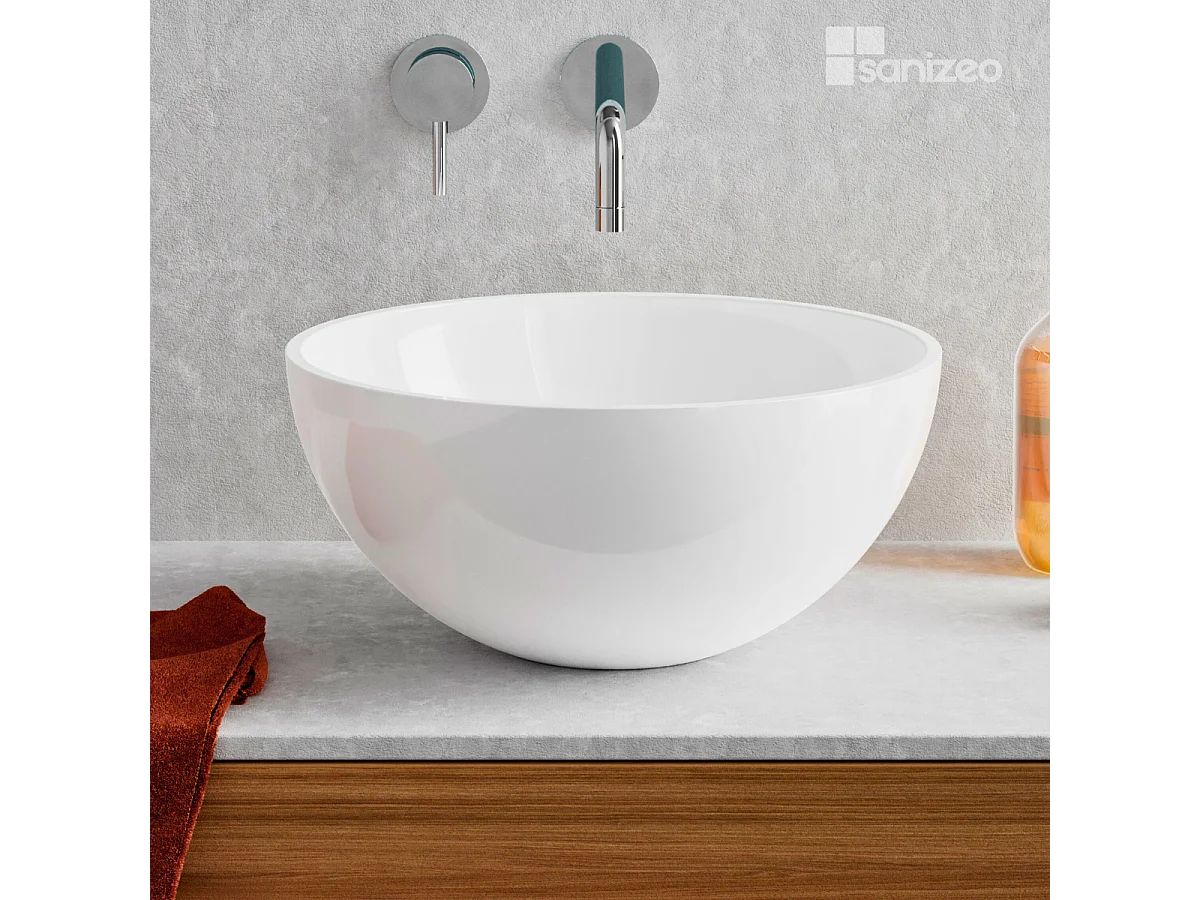 Vasque à poser VIDAR - 75% Minéral Blanc Brillant Ronde 38cm*H17.5cm - LAVABERG