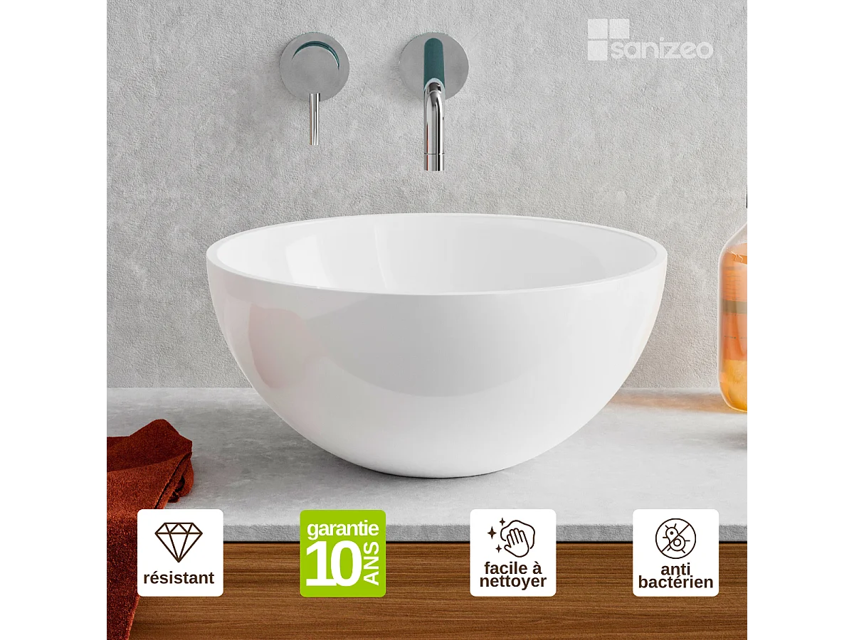 Vasque à poser VIDAR - 75% Minéral Blanc Brillant Ronde 38cm*H17.5cm - LAVABERG