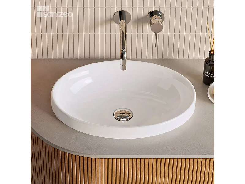 Vasque à encastrer RUNA - 75% Minéral Blanc Brillant Ovale 50*37*H12,3cm - LAVABERG