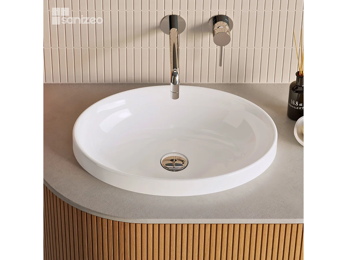 Vasque à encastrer RUNA - 75% Minéral Blanc Brillant Ovale 50*37*H12,3cm - LAVABERG