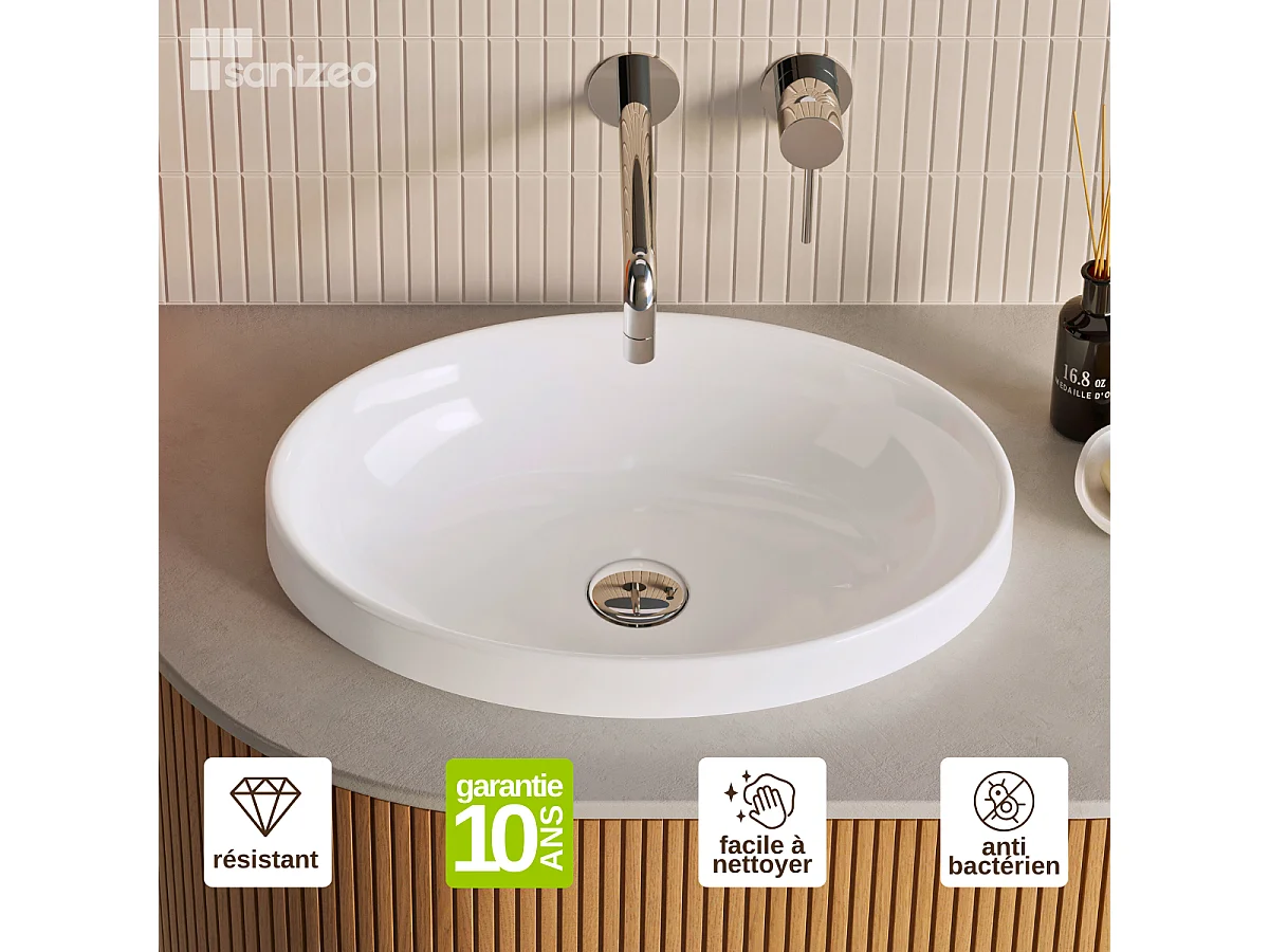 Vasque à encastrer RUNA - 75% Minéral Blanc Brillant Ovale 50*37*H12,3cm - LAVABERG