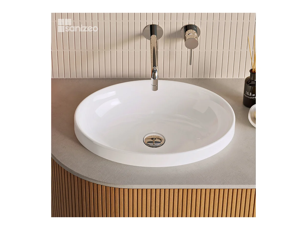 Vasque à encastrer RUNA - 75% Minéral Blanc Brillant Ovale 50*37*H12,3cm - LAVABERG