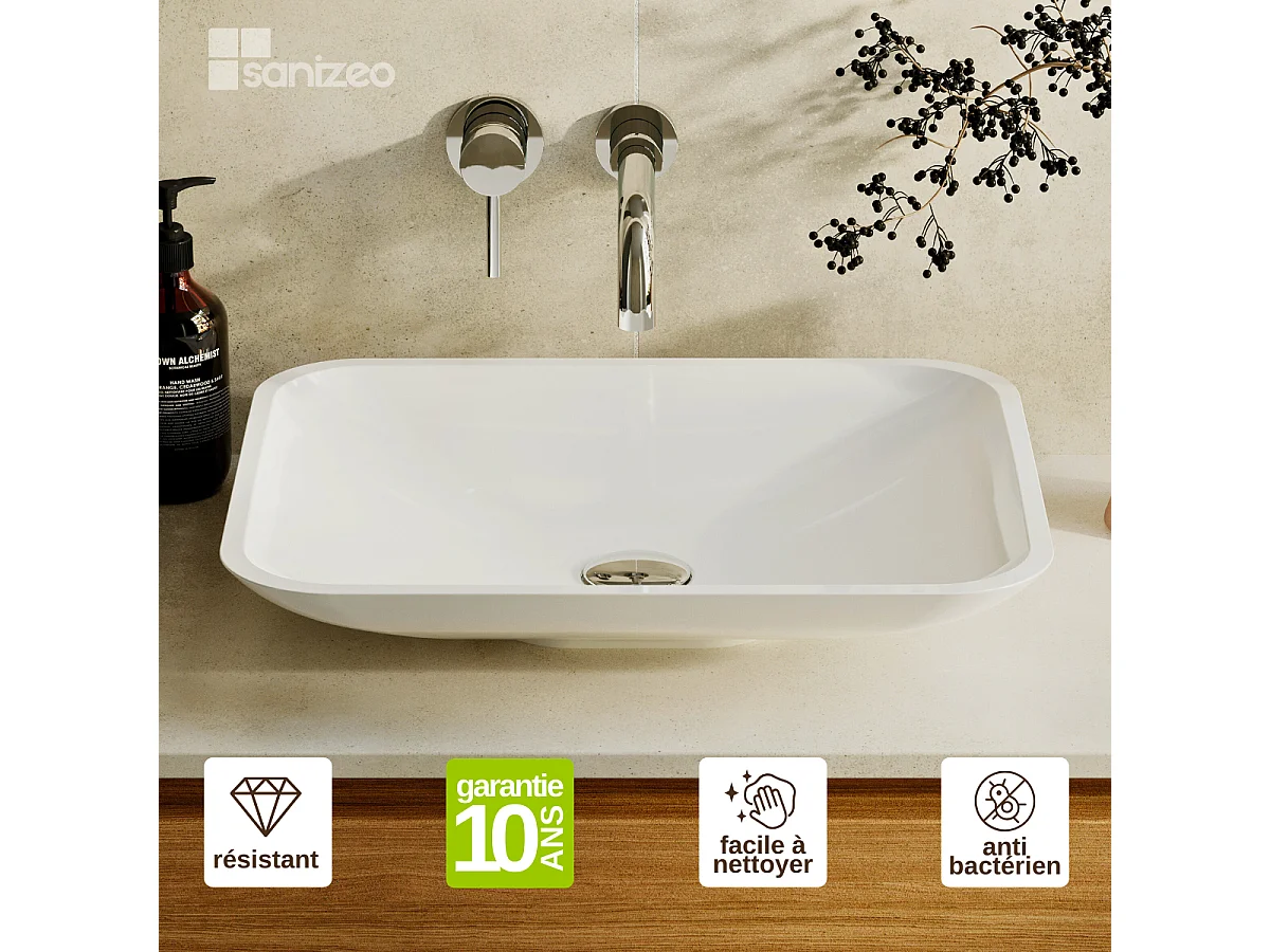 Vasque à poser ANJA - 75% Minéral Blanc Brillant Rectangle 49.9*39.9cm*H9.2cm - LAVABERG