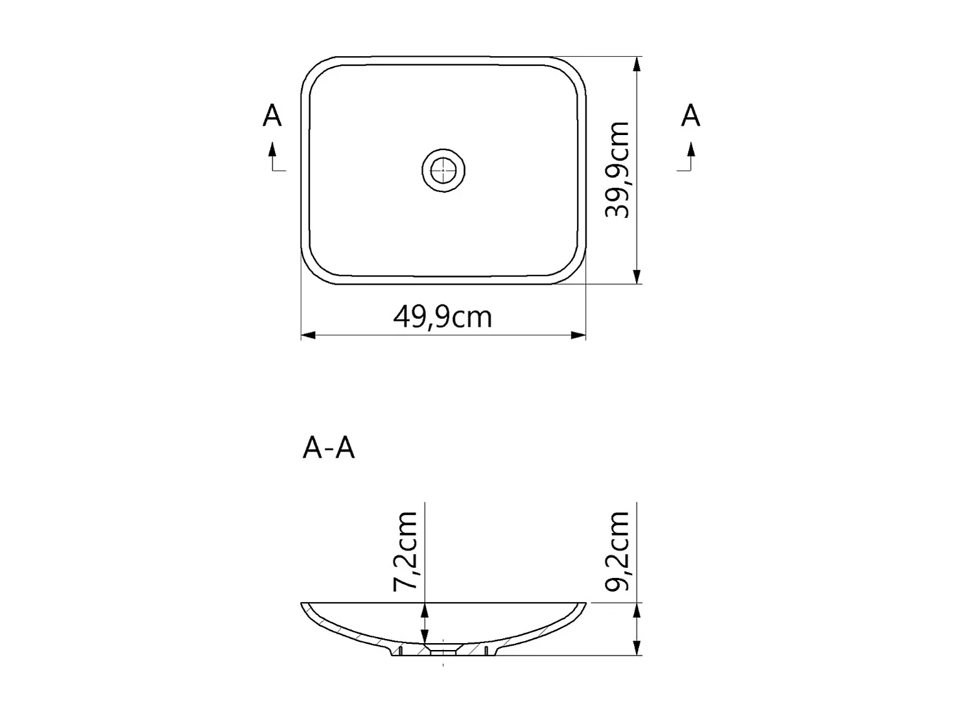 Vasque à poser ANJA - 75% Minéral Blanc Brillant Rectangle 49.9*39.9cm*H9.2cm - LAVABERG
