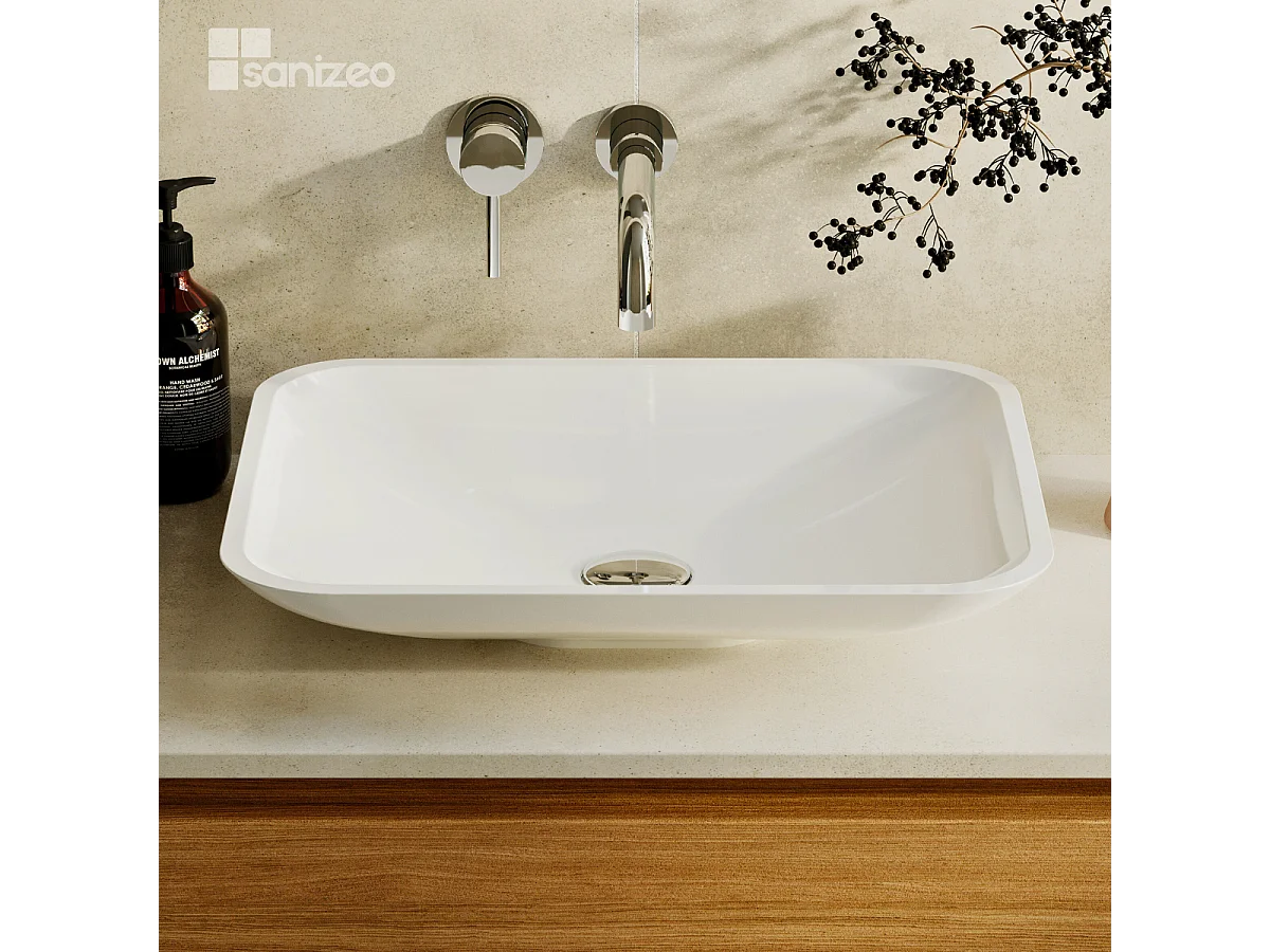 Vasque à poser ANJA - 75% Minéral Blanc Brillant Rectangle 49.9*39.9cm*H9.2cm - LAVABERG