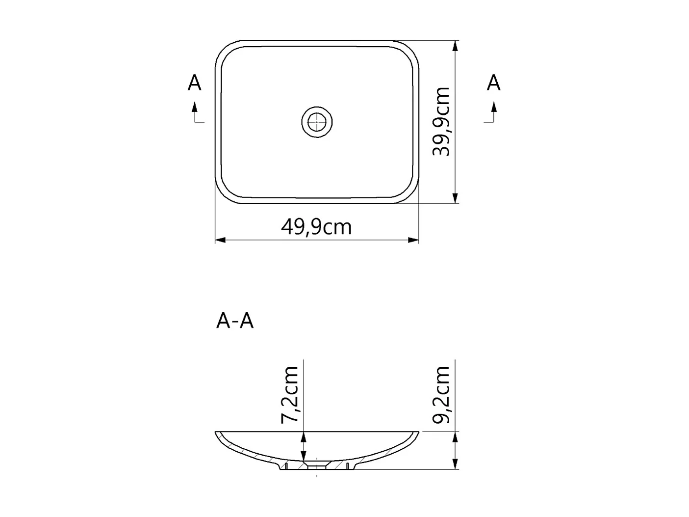 Vasque à poser ANJA - 75% Minéral Blanc Brillant Rectangle 49.9*39.9cm*H9.2cm - LAVABERG