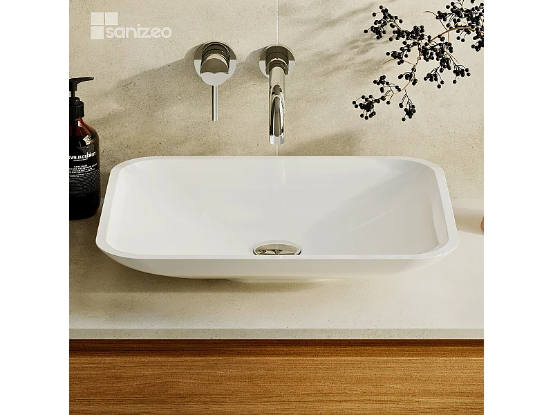 Vasque à poser ANJA - 75% Minéral Blanc Brillant Rectangle 49.9*39.9cm*H9.2cm - LAVABERG