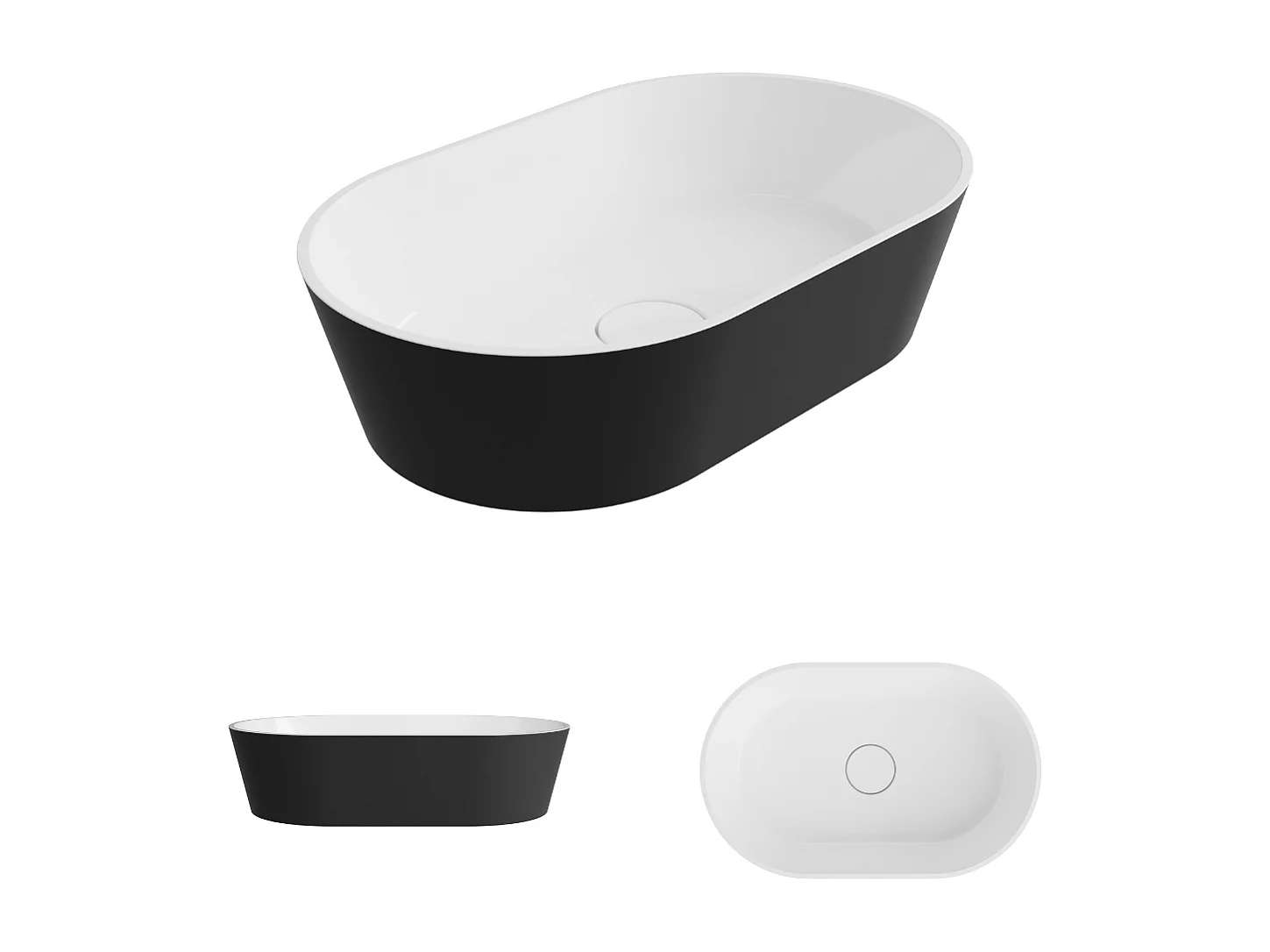 Vasque à poser KARIN - 75% Minéral Noir/Blanc Brillant Ovale 47*38*H16.6cm - LAVABERG