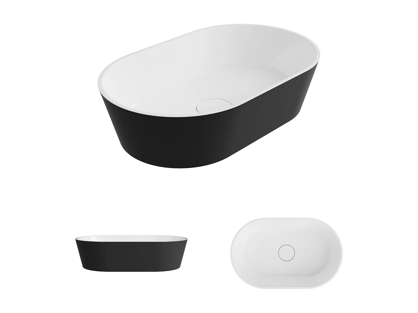 Vasque à poser KARIN - 75% Minéral Noir/Blanc Brillant Ovale 47*38*H16.6cm - LAVABERG