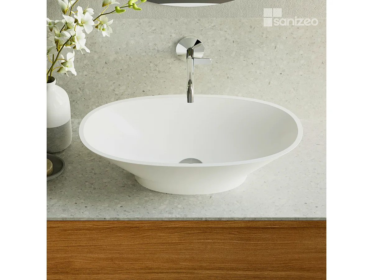 Vasque à poser LARS - 75% Minéral Blanc Mat Ovale 60*35*H16cm - LAVABERG