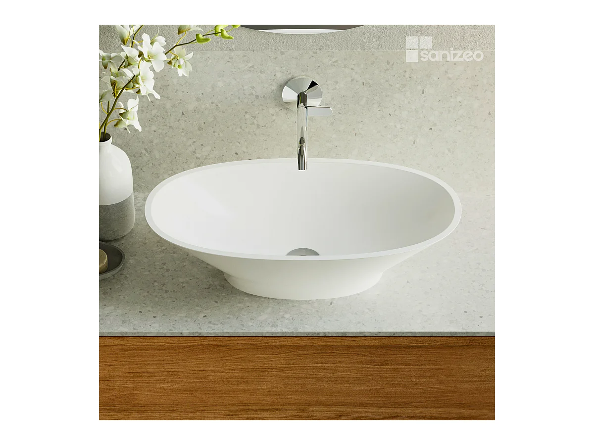 Vasque à poser LARS - 75% Minéral Blanc Mat Ovale 60*35*H16cm - LAVABERG
