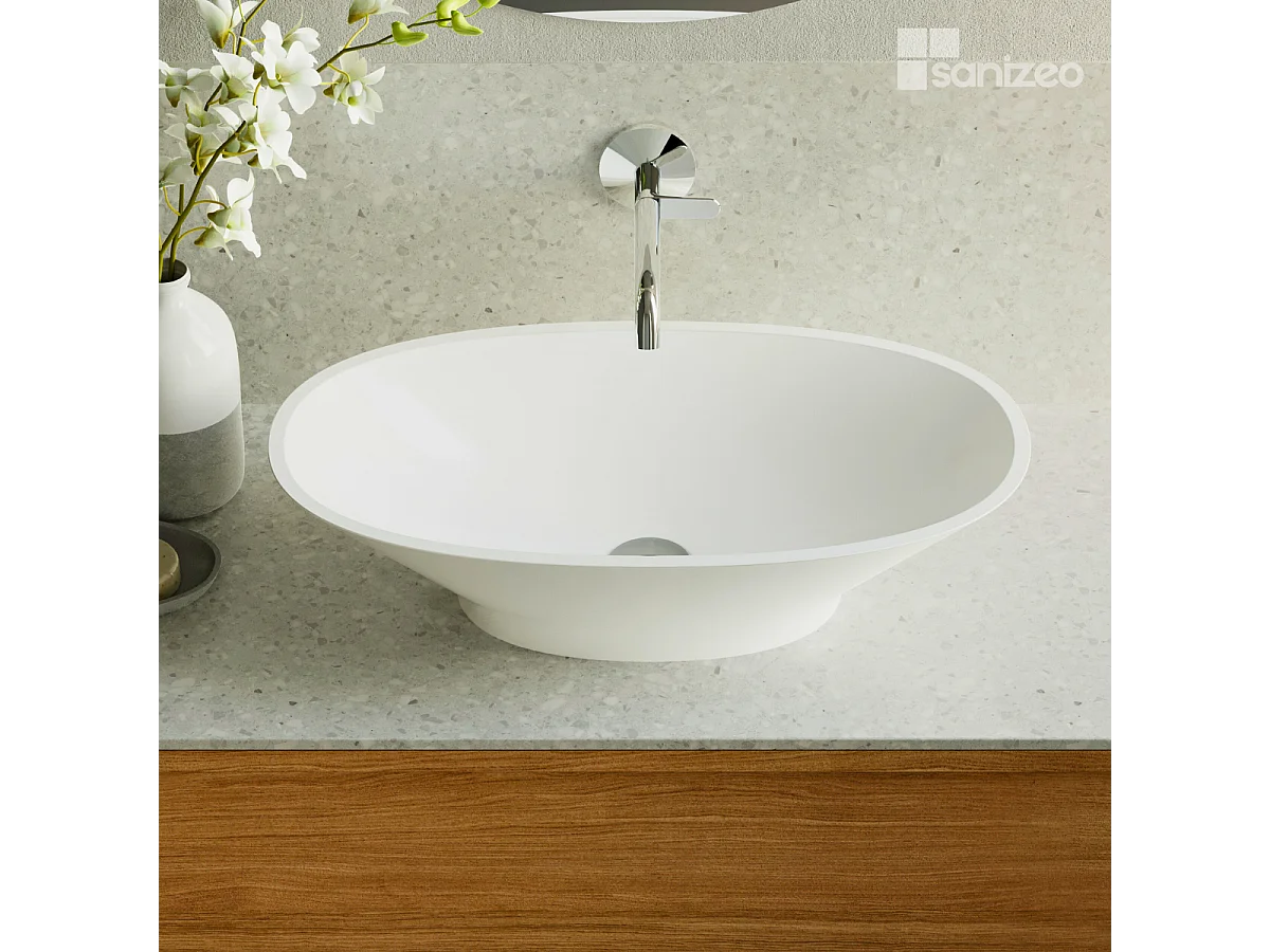 Vasque à poser LARS - 75% Minéral Blanc Mat Ovale 60*35*H16cm - LAVABERG