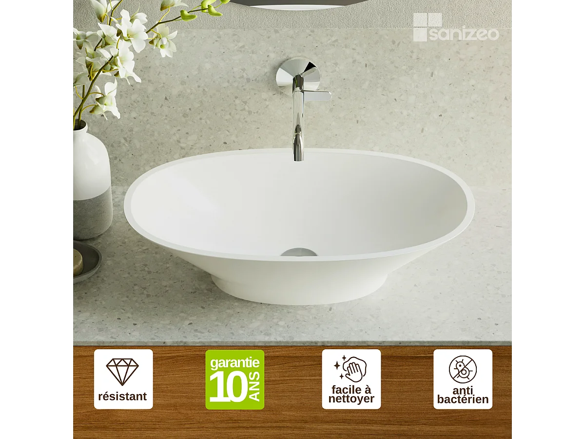 Vasque à poser LARS - 75% Minéral Blanc Mat Ovale 60*35*H16cm - LAVABERG