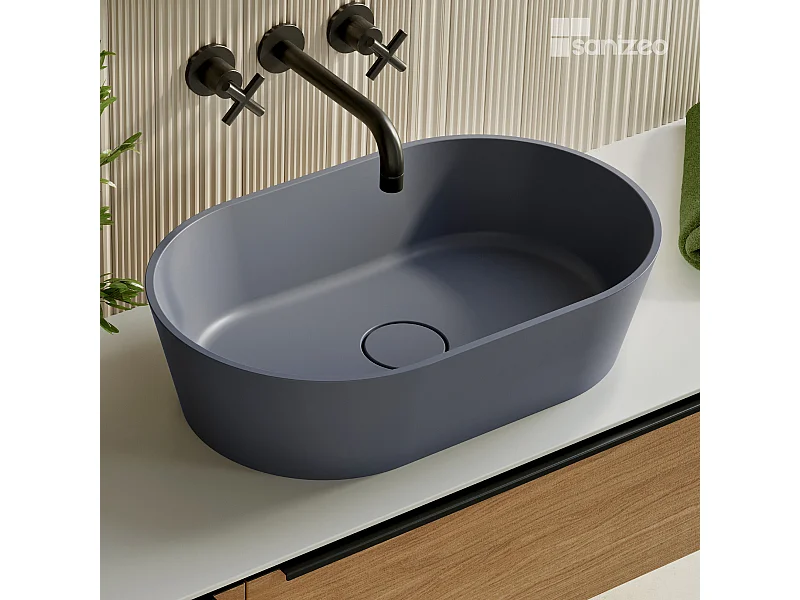 Vasque à poser KARIN - 75% Minéral Gris Mat Ovale 47*38*H16.6cm - LAVABERG
