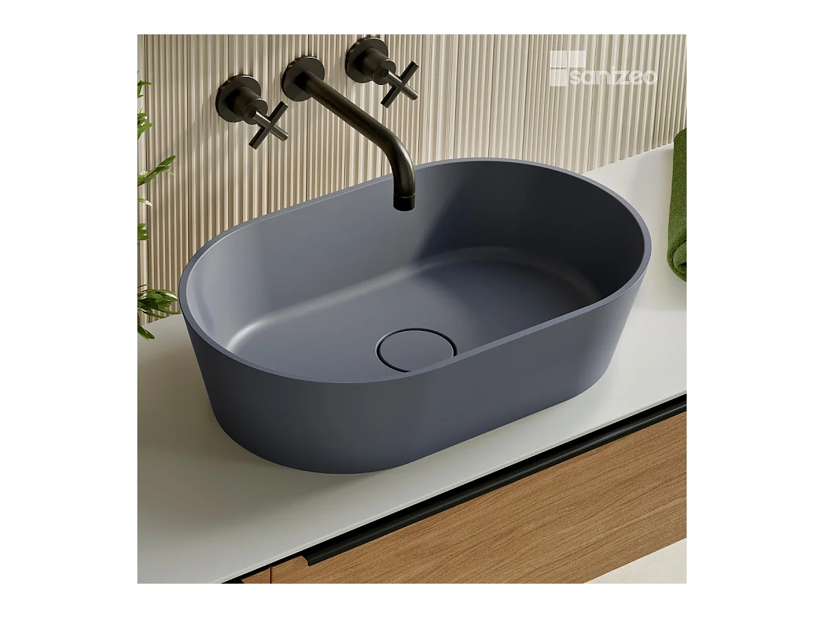 Vasque à poser KARIN - 75% Minéral Gris Mat Ovale 47*38*H16.6cm - LAVABERG