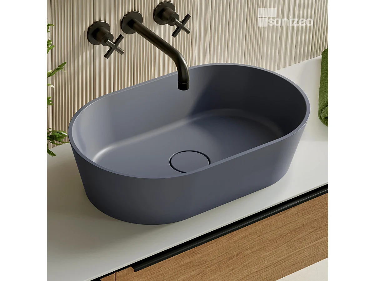 Vasque à poser KARIN - 75% Minéral Gris Mat Ovale 47*38*H16.6cm - LAVABERG