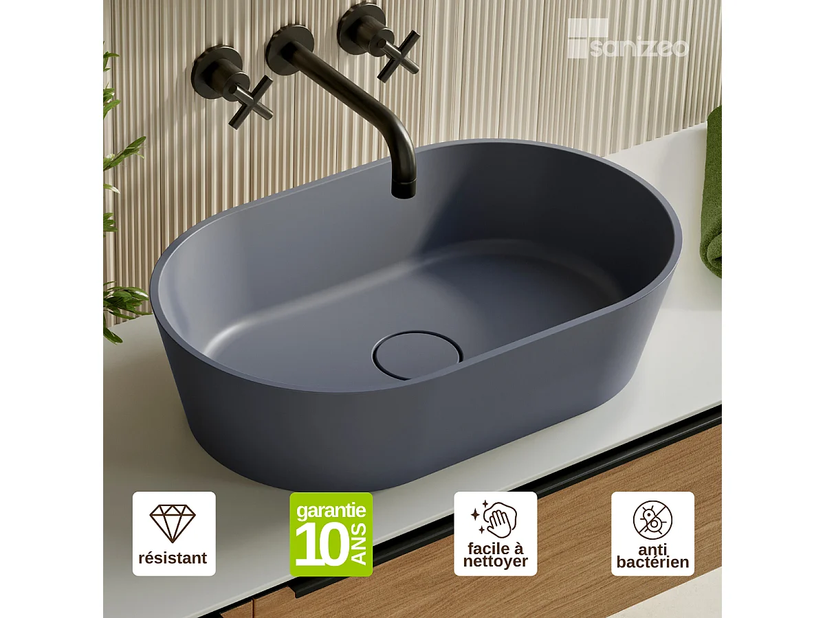 Vasque à poser KARIN - 75% Minéral Gris Mat Ovale 47*38*H16.6cm - LAVABERG