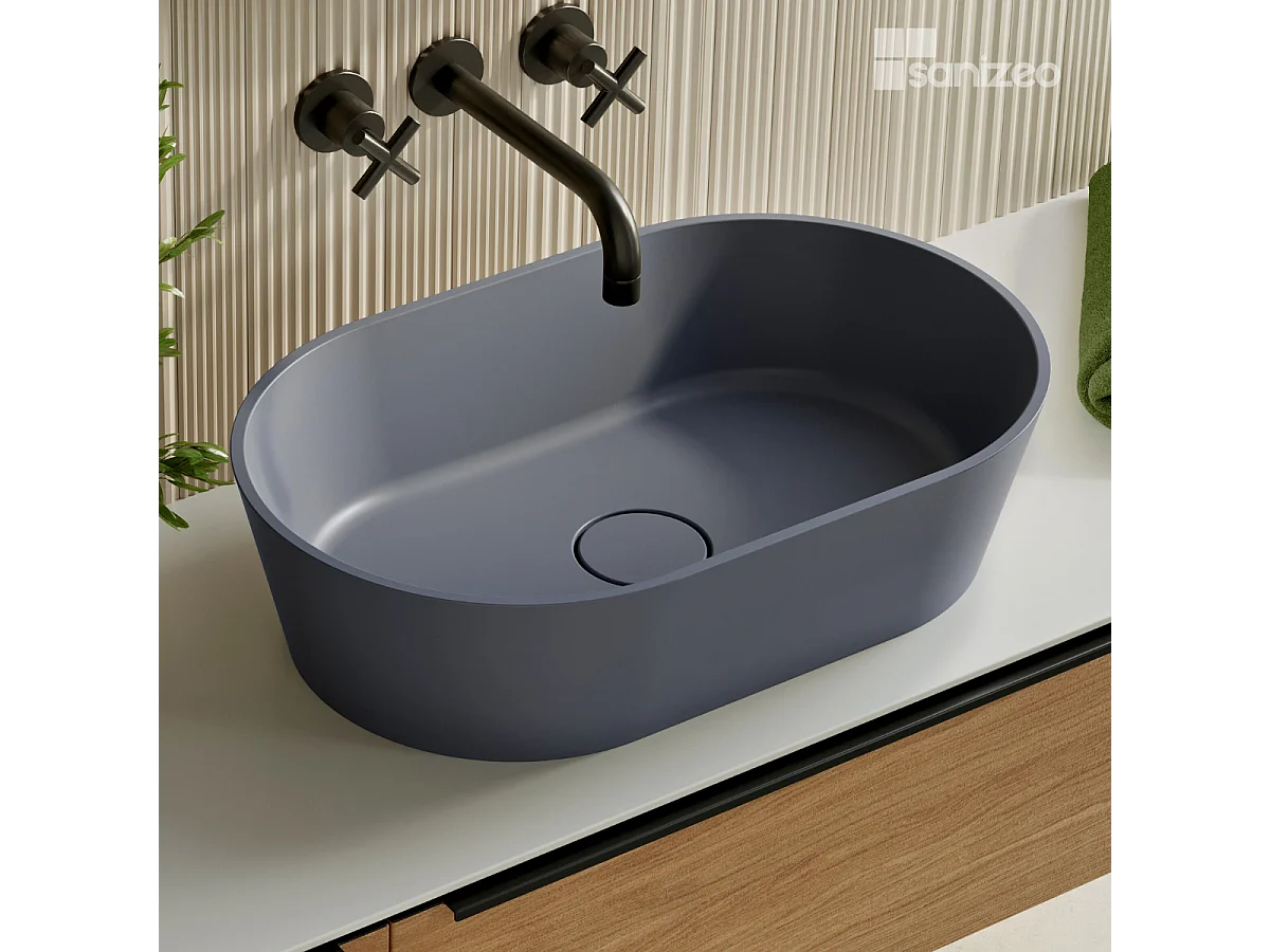 Vasque à poser KARIN - 75% Minéral Gris Mat Ovale 47*38*H16.6cm - LAVABERG