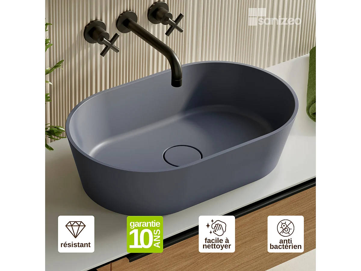 Vasque à poser KARIN - 75% Minéral Gris Mat Ovale 47*38*H16.6cm - LAVABERG