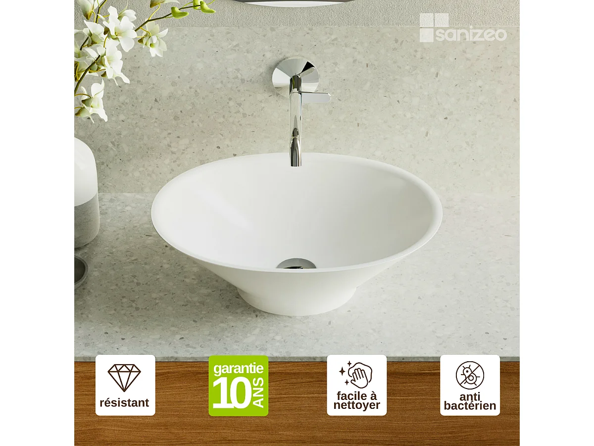 Vasque à poser LARS - 75% Minéral Blanc Mat Ovale 48*35*H16cm - LAVABERG