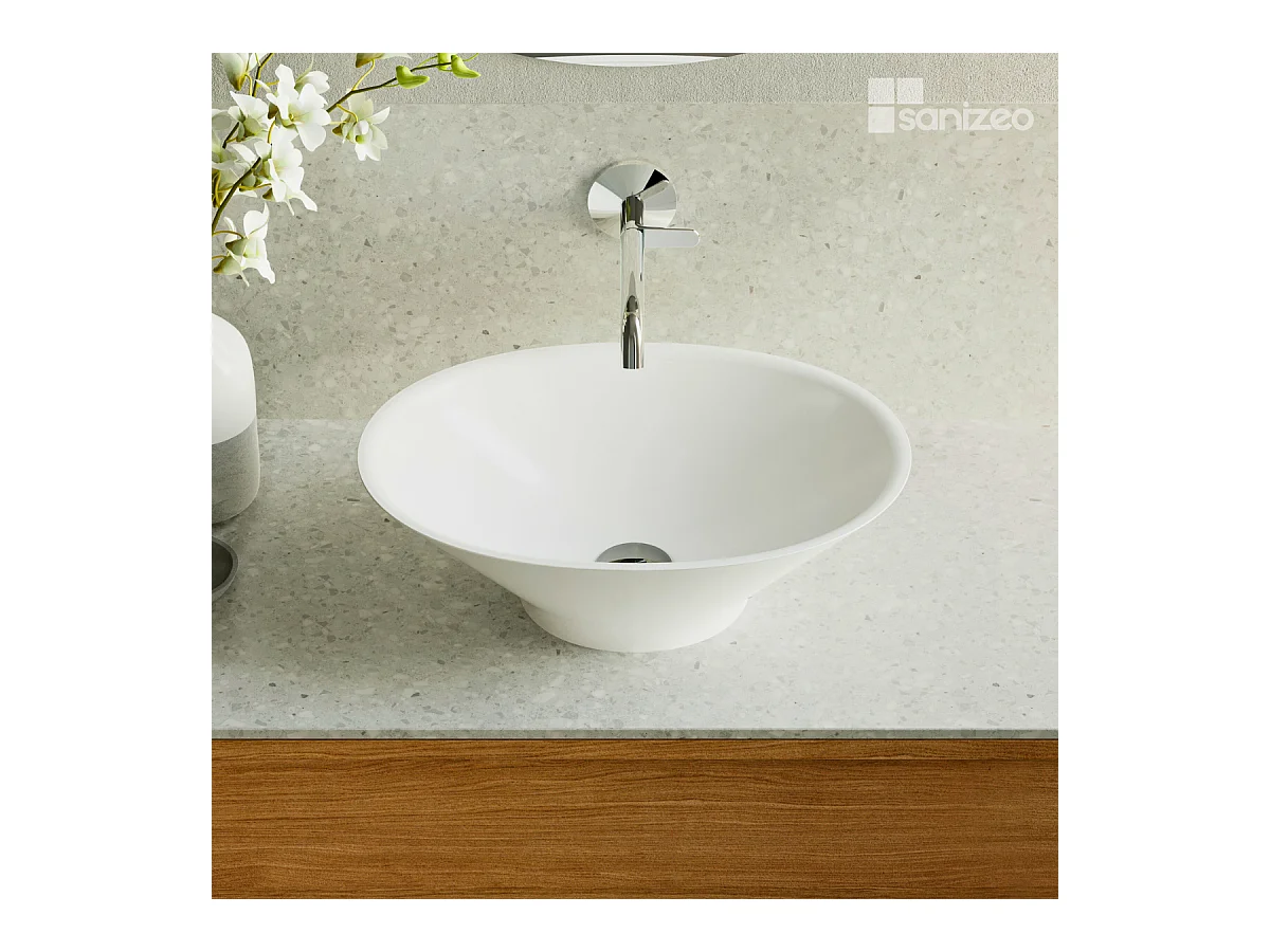 Vasque à poser LARS - 75% Minéral Blanc Mat Ovale 48*35*H16cm - LAVABERG