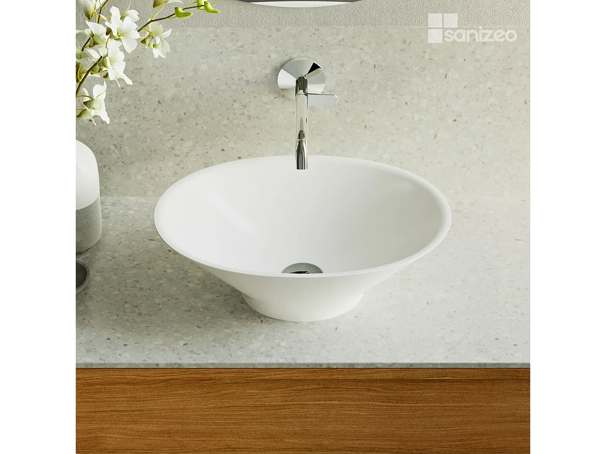 Vasque à poser LARS - 75% Minéral Blanc Mat Ovale 48*35*H16cm - LAVABERG