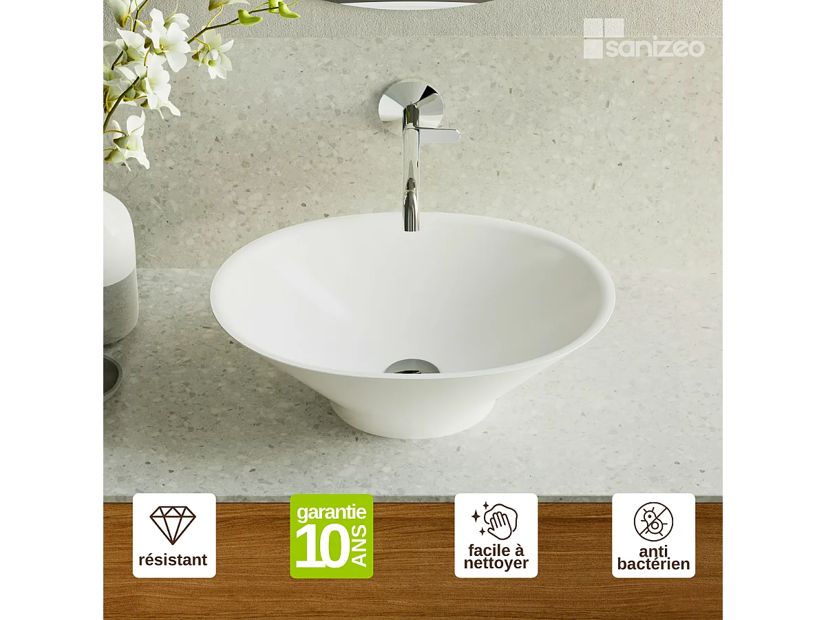 Vasque à poser LARS - 75% Minéral Blanc Mat Ovale 48*35*H16cm - LAVABERG