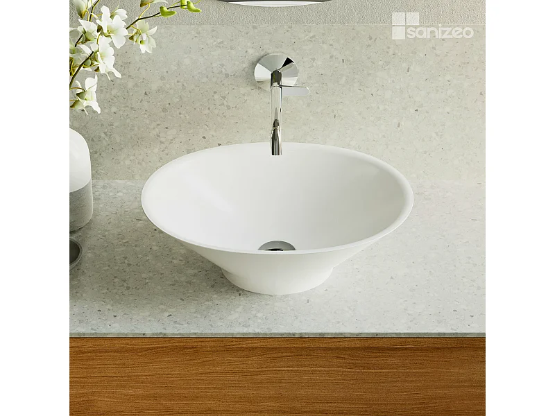 Vasque à poser LARS - 75% Minéral Blanc Mat Ovale 48*35*H16cm - LAVABERG