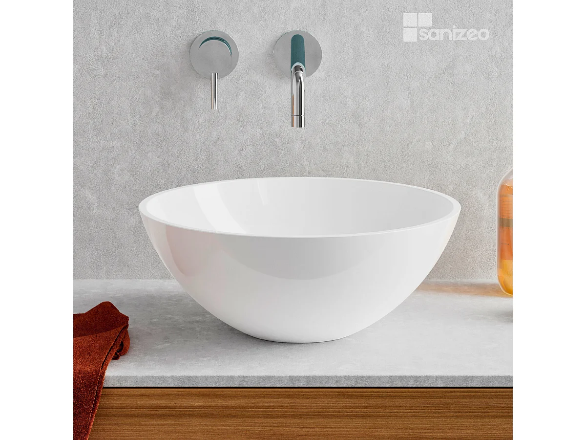 Vasque à poser VIDAR - 75% Minéral Blanc Brillant Ronde 38cm*H15cm - LAVABERG